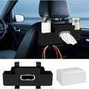 Car Back Seat Organizer with Tissue, Car Seat Back Tissue Box and Storage Hook, Multifunctional Car Organizer for Hold Phone,Drinks,Handbag,Compatible with Most Vehicles (Black)