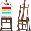 MEEDEN Extra Large H-Frame Studio Easel - Solid Beech Wooden Artist Professional Heavy-Duty Easel, Painting Art Easel Stand with 4 Premium Locking Silent Caster Wheels, Hold Max 82", Walnut