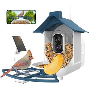 Bird Feeder with Camera, 2K HD Video Capture, 5000mAh Battery with Solar Panel, Instant Arrival Alerts, Live View, AI Species Identification, Perfect for Bird Lovers