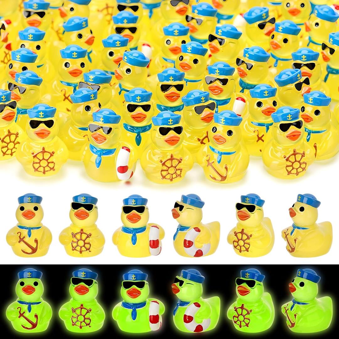60pcs Sailor Cruise Resin Ducks Toy Figures, Tiny Ducks Toy Figures, Novelty Duck for Sailor Cruise Ship Party Favors Gifts (3 Styles, Luminous)