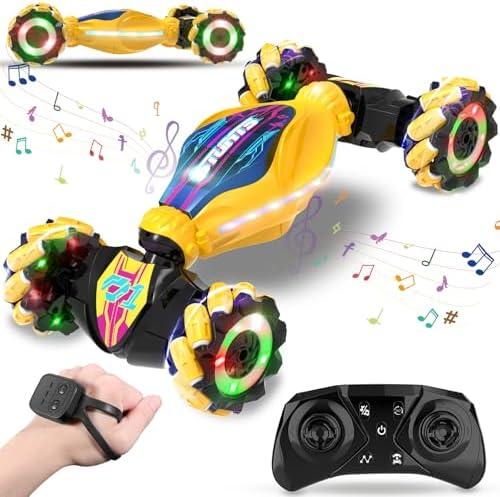 Paaxido Gesture RC Car - Gesture Sensing RC Stunt Car Toys for Boys Girls Aged 6-12, 2.4GHz 4WD Hand-Controlled Remote Control Twist Car with Lights Music - Best Birthday Gifts for Kids