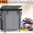 Laundry Basket with Wheels,190L Leather Patchwork Laundry Hamper 2 Setion, 2 Section-190L
