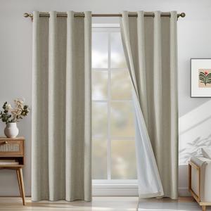 Faux Linen 100% Blackout Curtains for Bedroom, 108 Inch Blackout Curtains, Room Darkening Curtains Living Room, Long Curtain Grommets Drapes, Thermal Curtains(2 Panels, Natural)