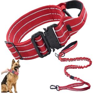 Maiiu Tactical Dog Collar and Leash Set, Adjustable Military Training Reflective Nylon Dog Collar with Control Handle, Heavy Duty Metal Buckle for Medium and Large Dogs(M, Red Set)