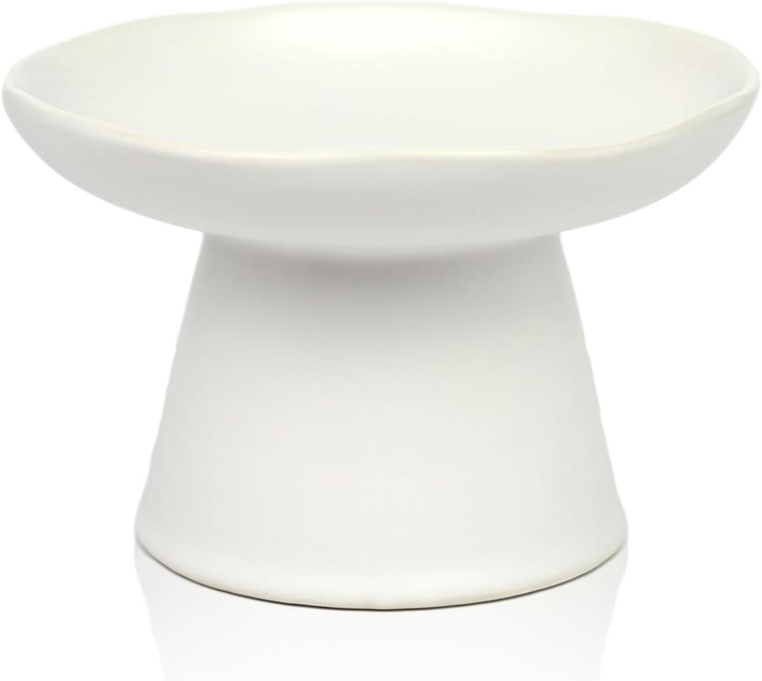 Extra Wide 6.1" Raised Cat Food Bowl, Shallow Ceramic Elevated Cat Feeder, Anti Vomiting, Stress Free, Whisker Fatigue, Pet Food or Water Bowl, White