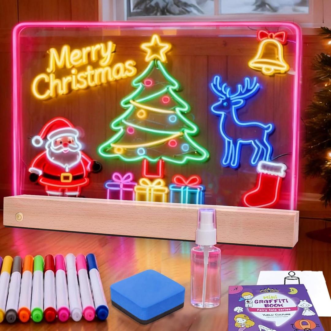 LED Acrylic Message Board with 7 Color Lights, USB Powered Light Up Memo Board for Holiday Decoration, Home Desk Note Board, Party Decoration LED Sign Board