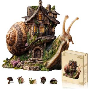 Jigfoxy Wooden Puzzles for Adults, The Snail's House Wood Puzzles Adult, Unique Animal Shape Wooden Jigsaw Puzzles for Adults, Birthday Gifts for Puzzle Lovers, Family, Friend (S8.2 * 7.6in89pcs)