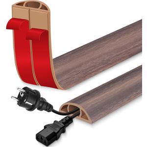 Floor Cord Cover for Wires on Floor Self Adhesive Cord Hider Floor Cable Management Wire Covers for Cords Protector Prevent Cable Trips Cord Cavity W 0.47" x H 0.27", Grayish Brown Wood, 3.3Ft
