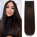 REECHO 24" Long Straight Thick Clip in on Hair Extensions 4 Pieces Set Chocolate Deep Brown