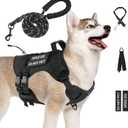 No Pull Tactical Dogs Harness, Escape Proof Molle Dog Vest Harness and Leash Set, Adjustable Military Service Dog Harness with Handle for Medium Large Dogs(Black, M)