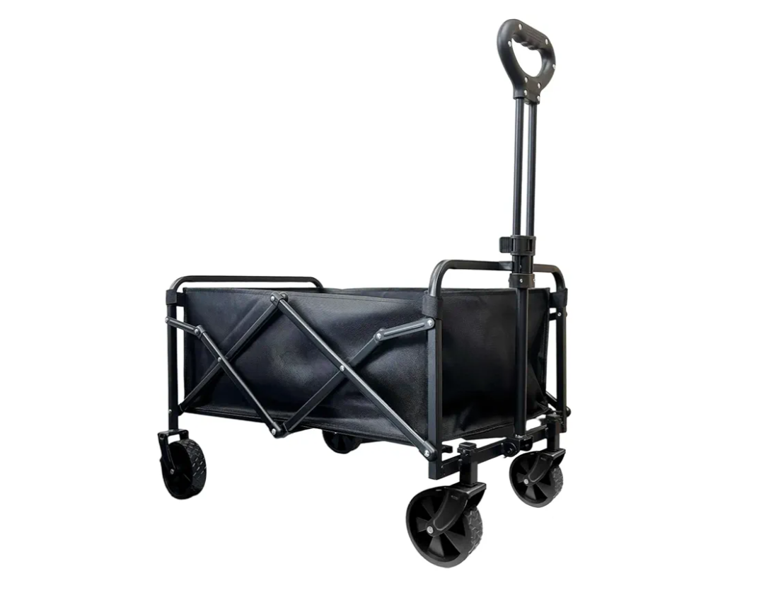 Heavy Duty Collapsible Wagon Cart, 230 lbs Utility Foldable Wagon with Adjustable Handle, Removable Waterproof Fabric, Portable Folding Cart for Groceries, Beach, Camping – Black A