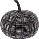 Boston International Fabric Pumpkin Tabletop Mantel Shelf Fall Autumn Thanksgiving Halloween Decorations for Home, Small, Black & White Plaid