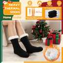 2 x Womens Warm Slipper Socks Winter Knit Fuzzy Cozy Thick Fleece Lined Socks with Grippers Thermal Home Socks (Black)