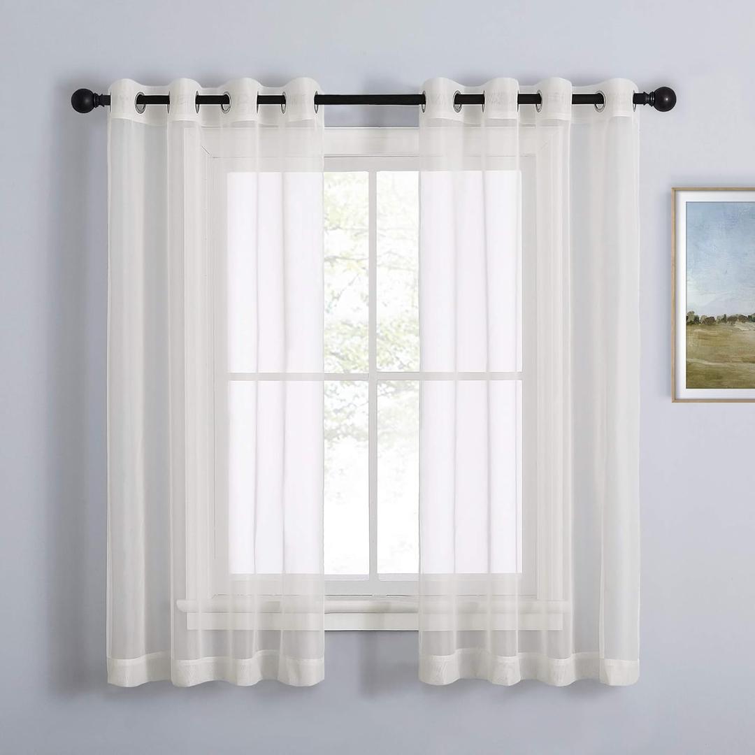 Nicetown Sheer Curtains for Windows 63 inch Length, Grommet Living Room Curtain Panels Voile Textured Soft & Lightweight Window Dressing for Bedroom Decor, Beige, W54 x L63, 2 Pieces