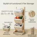 3 tier basket stand wicker storage basket, floor-standing basket organizer rack, Multipurpose Rattan Rack for Bedroom Living Room Kitchen, Holds Clothes Toys Books fruit, Bohemian Home Decor