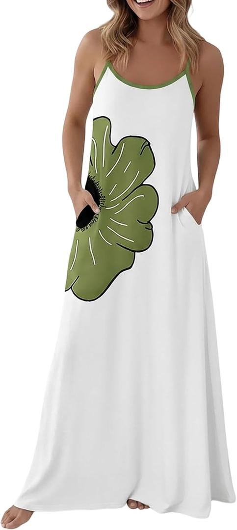 CHICME Essence Maxi Spaghetti Strap Lounge Dress Pocket (White)