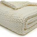 YnM Velvet Weighted Blanket, Handmade Chunky Knitted Design, Soft and Cozy, Temperature Regulating and Breathable, Machine Washable Throw for Sleep or Home Decor (Cream, 50x60 Inch, 10lbs)