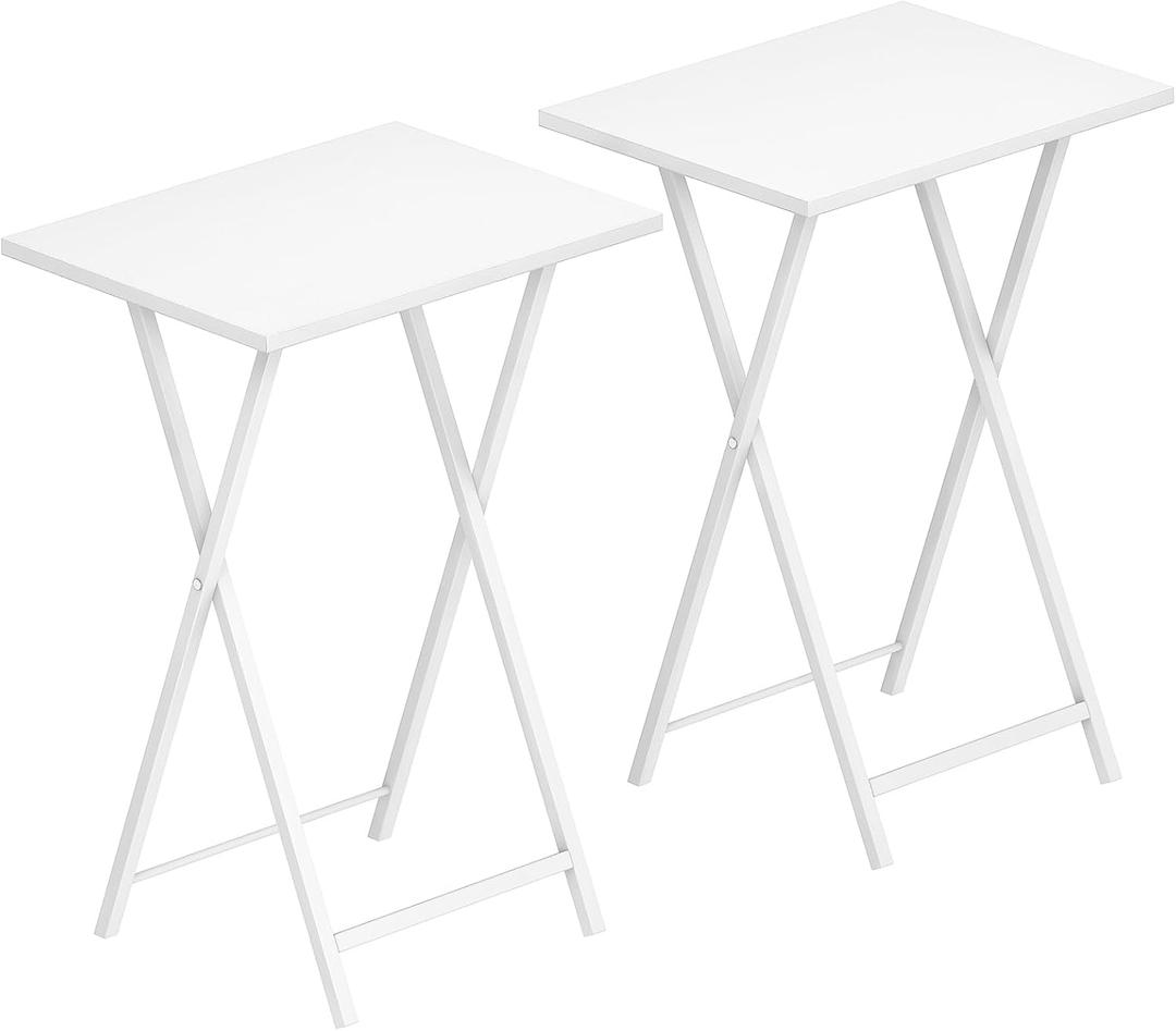 HOOBRO Folding TV Tray Tables, Set of 2 Side Table for Small Space, Industrial Snack Tables for Eating at Couch, Stable Metal Frame, Easy Assembly, Space Saving, White WW25BZ01N1, 18.9"l X 14.2"w X 26.2"h