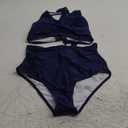 Bikini Sets for Women High Waisted Two Piece Swimsuit Ruched Tummy Control Bathing Suit V Neck Tie Back Swimwear, L