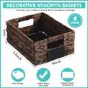 Nitial 8 Pcs Wicker Storage Basket, Rectangular Water Hyacinth Storage Basket for Shelving, Foldable Woven Pantry Organizer with Chalkboard Label and Chalk Marker (Dark Brown,12 x 9 x 5 Inch)