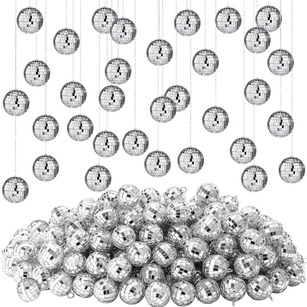 Hoolerry 200 Pcs Mirror Mini Disco Balls Ornament 1.2 Inch Mardi Gras Small Hanging Decorations Reflective Tiny Mirror Balls for 70s 80s Disco Themed Party Birthday Wedding Tree(Silver)