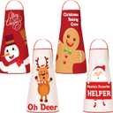 4 Pieces Kids Christmas Apron Cute Children Chef Apron Adjustable Kids Aprons for Girls Boys Toddler Snowman Deer Gingerbread Santa Apron for Kitchen Cooking Baking Crafting Painting Party Supplies