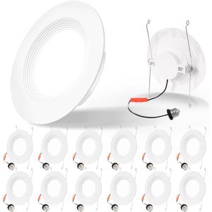 E ENERGETIC LIGHTING LED Recessed Downlight 6 Inch, 12.5W=100W, Daylight 5000K, 950LM, Retrofit LED Recessed Ceiling Light, Dimmable Trim Can Lights, Baffle Trim, Damp Rated, ETL, 12 Pack
