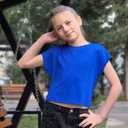 Zaclotre Girls Crop Tops Batwing Short Sleeve T Shirt Quick Dry Drop Shoulder Basic Tees Workout Athletic Shirts (Blue)