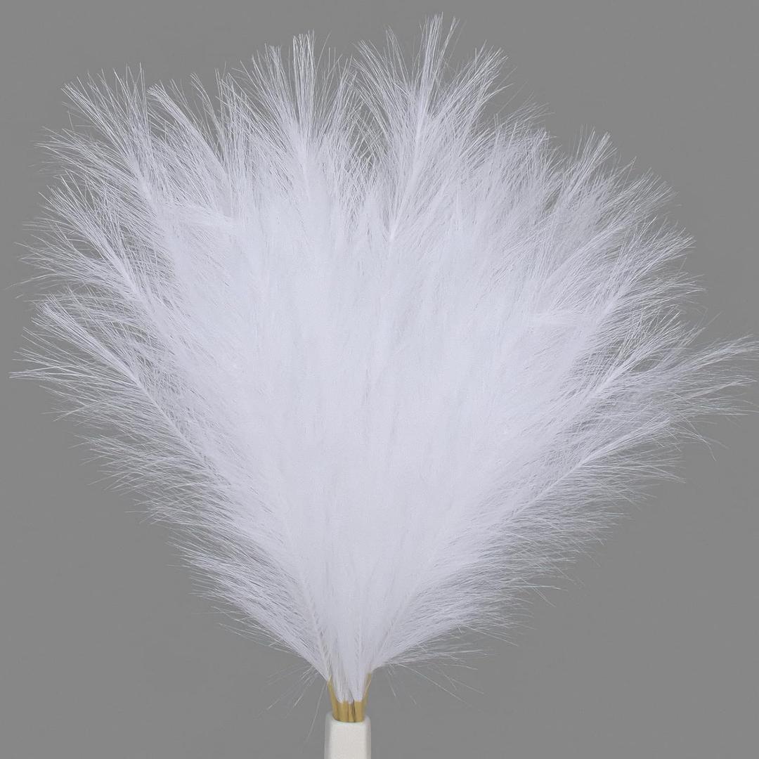 7 PCS Faux Pampas Grass, 23"/60cm White Pampas Grass Decor,7 Branches | Each Stem Fluffy Small Pompous Grass for Vase Filler in Table Vase Decor for House, Office, Boho Wedding Flower (White)