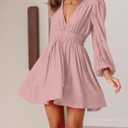 FAIABLE Mini Deep V Sexy Long Sleeve Dress for Women A-line High Waisted Casual Flowy Dress for Cocktail Wedding Guest, Medium
