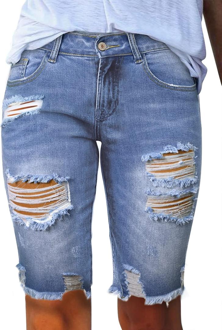 Sidefeel Women's Bermuda Shorts Raw Hem Summer Denim Pants Zimbaplatinum Jean Shorts, 10