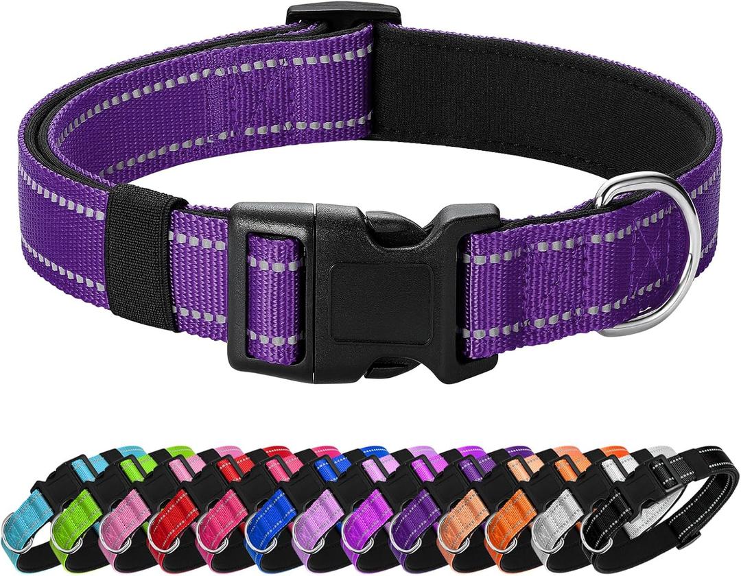 Reflective Dog Collar Padded with Soft Neoprene Breathable Quick Release Basic Dog Collars for Medium Dogs Purple Girl (M:width 3/4"neck 14-20.5")