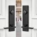 Double Front Door Lock Set, Matte Black Double Door Handle Set, Heavy Duty Double Door Handle with Dummy, Black Double Entry Door Lock Set