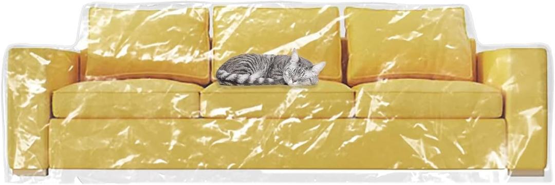 wokire Clear Thicker Couch Cover Water Proof Sofa/Heavy Duty Couch Cover-Protection Against Cat Dog Clawing, Vinyl Sofa Slipover -for Storage and Moving (Sofa-1 Pack)