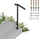 1-2 Step Single Post Handrail-Outdoor Stair Rail- Single Post Wrought Iron Handrail with DIY Tool Kit, 38" H Black Hand Rail Powder Coating for Concrete Steps or Wood Stairs