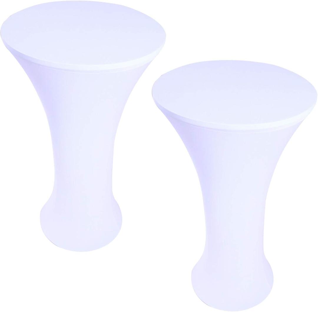 2 Pack 24x43 Inch White Cocktail Tablecloth Round Fitted Stretch Spandex Table Cover for Party Wedding Bars