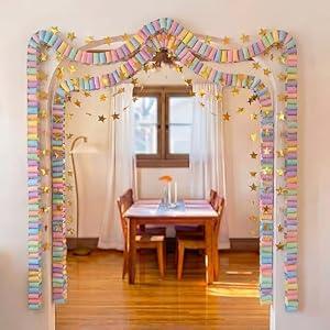 Maitys 500 Sheets Paper Chain Strips and Mirror Star Garland 13 Feet Paper Crafts Banner with Double Sided Tape for Crafting Birthday Wedding Festival Theme Party Decor (Macaron, 3 x 8 Inches)