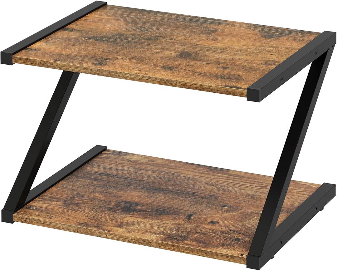 YATINEY Desktop Printer Stand, 2-Tier Printer Table with Storage Shelf, Under Desk Printer Stand for Office, Open Organizer Shelf, Easy Assembly, Rustic Brown PS02BR