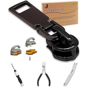 Durable Zipper Pull Replacement, Zipper Repair Kit with Fixing Tools, Professional Zippers Repair Solution for Jackets, Luggage, Bags, Tents and Outdoor Gear (Black, 8#)