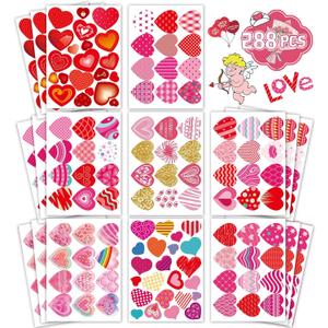 2 x Heart Stickers,Valentines Stickers,Heart Stickers for Kids,Valentines Stickers,Valentine's Day Stickers for Kids,Face,Envelope and Gifts(288pcs)