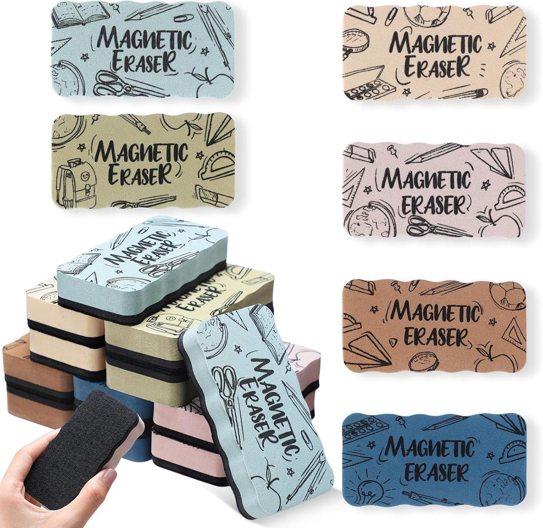 Marspark 12 Pcs Dry Erase Eraser Back to School Magnetic Whiteboard Erasers for Classroom Morandi Color Whiteboard Cleaning Pads Classroom Must Have Teacher Supplies for School Office Home(Pattern)
