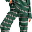LILLUSORY 2 Piece Sets for Women 2025 Fall Outfits Two Piece Lounge Sets Sweatsuits Striped Knit Sweater Clothes Fashion (Medium, Stripes Green)