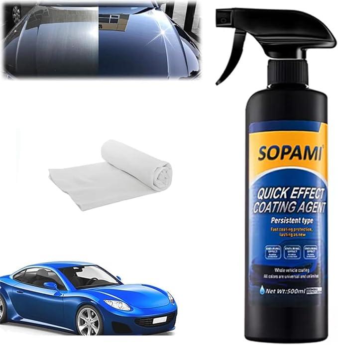 Sopami Car Coating Spray - Quick Effect Coating Agent, Hydrophobic Wax Polish, Scratch Repair & Waterless Wash, Oil Film Emulsion Glass Cleaner, Long-Lasting Shine (1Pcs)