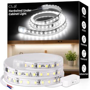 Hardwired Under Cabinet Lighting for Kitchen,24inch120V Wired Undercounter Led Strip Lights 6000K White Waterproof, Luces para Cocina Bajo Gabinete Under Shelf Lights for Sink/Workbench