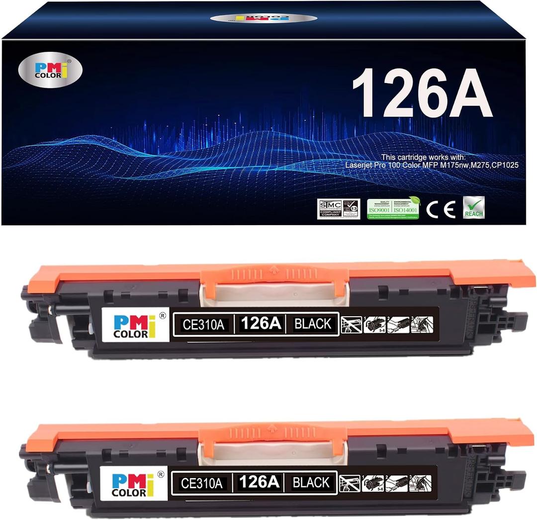 126A Black Toner Replacement for HP 126A Toner Cartridge for HP LaserJet Pro 100 Color MFP M175nw Toner,cp1025nw Toner,M275 Printer Ink (2-Pack)
