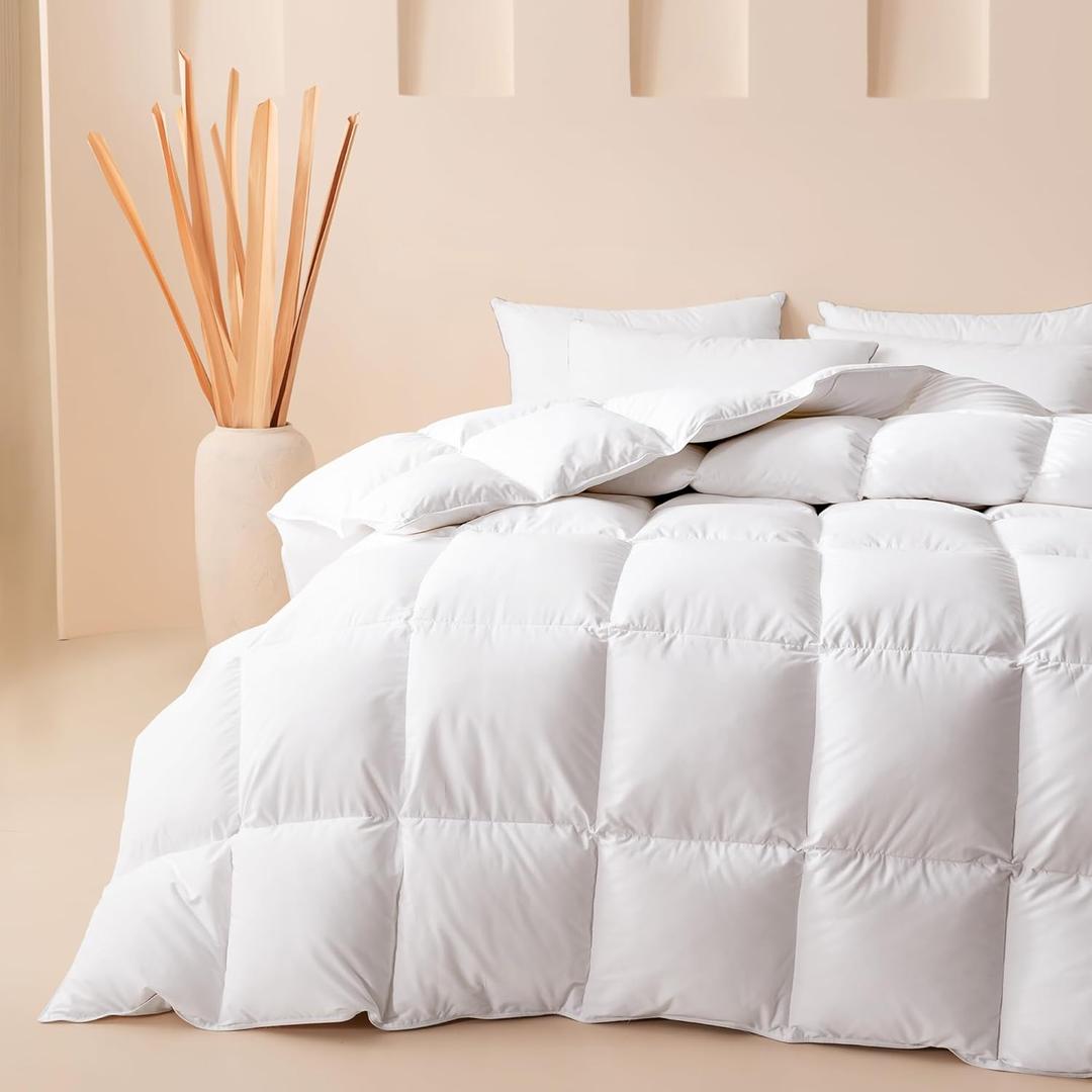 Cosybay Feather and Down Fiber Comforter Twin/Twin XL, Fluffy Duvet Insert, All Season White Cotton Cover Luxury Hotel Bed Comforter with Corner Tabs, Twin Size 68x90 Inches