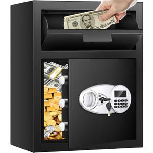 2.8 Cuft Depository Safe with Drop Slot, Anti-Theft Cash Drop Safe with Digital Keypad, Heavy Duty Drop Slot Safes with LCD Display, Drop Commercial Safe for Business Mail Church