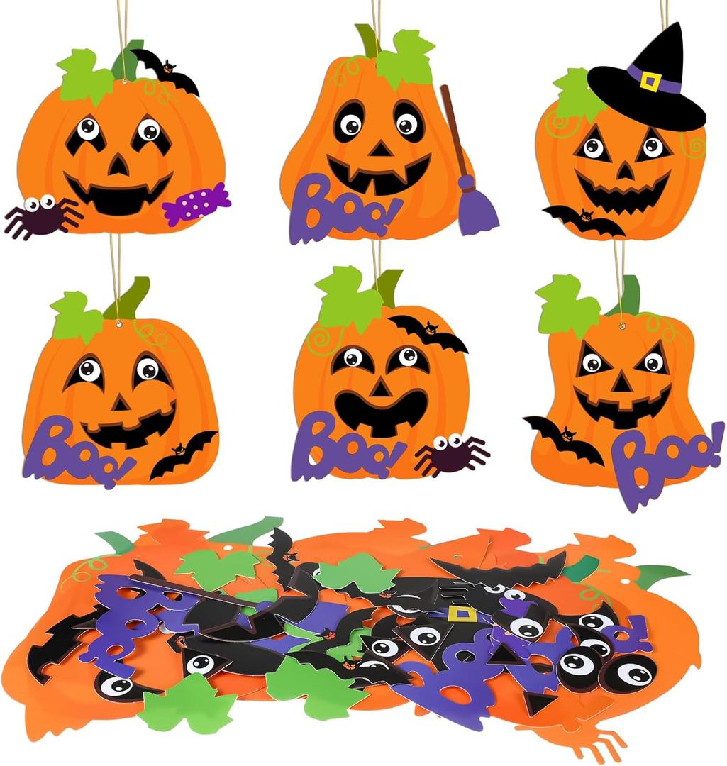 Yexiya 36 Pieces Halloween Fall Craft Kits DIY Pumpkins Hanging Ornaments Make Your Own Pumpkin Sticker Craft Cuttings for Halloween Party Favors Decoration School Classroom Activities