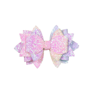 Glitter Bow Hair Clip 4 Layers Sparkly Sequin Hair Bows 3.6 Inch Kids Girls Holiday Cheer Hair Accessories for Christmas Birthday, Rainbow