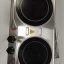 OVENTE Countertop Infrared Double Burner, 1700W Electric Hot Plate and Portable Stove with 7.75" and 6.75" Ceramic Glass Cooktop, 5 Level Temperature Setting and Easy to Clean Base, Silver BGI102S